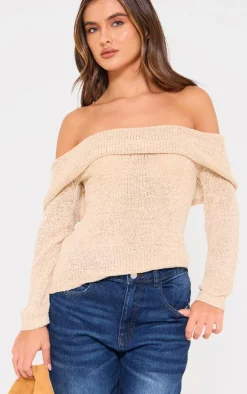 Mocha Bobble Knit Bardot Top