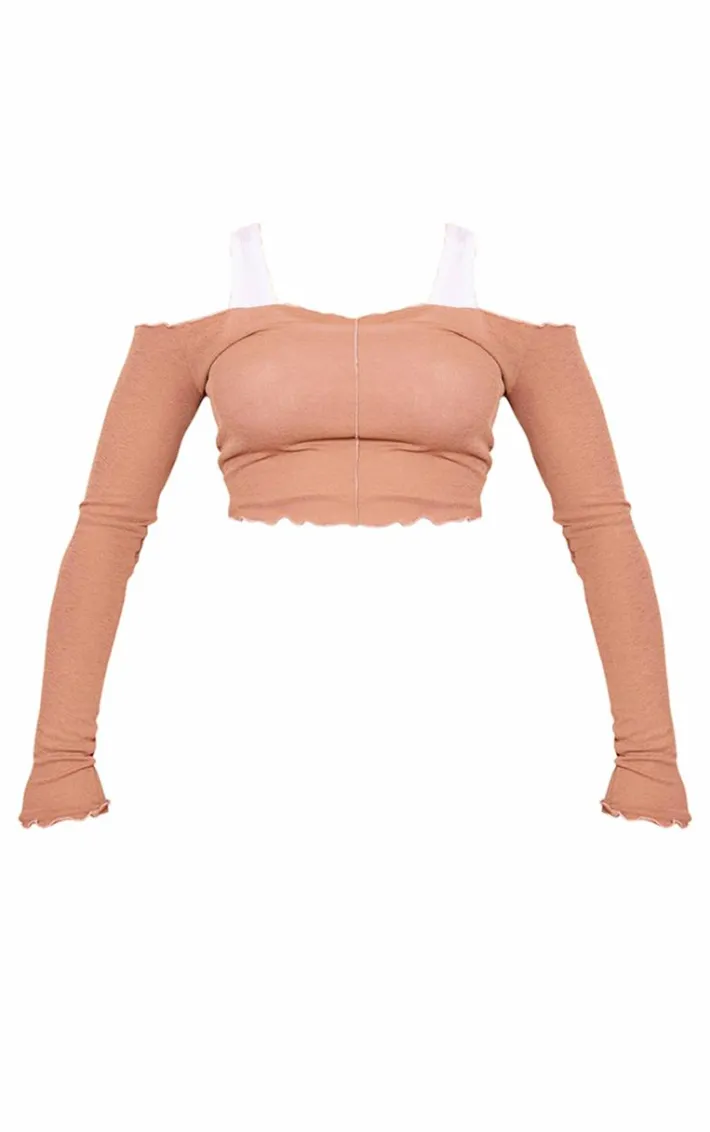 Mocha Burnout Mesh Rib Overlay Crop Top