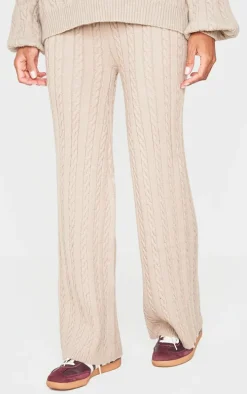 Mocha Cable Knit Wide Leg Pants