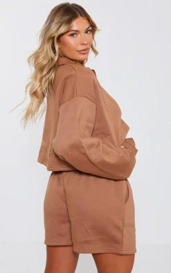 Mocha Contrast Oversized Quarter Zip Sweatshirt