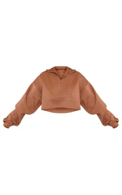 Mocha Contrast Oversized Quarter Zip Sweatshirt