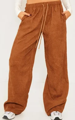 Mocha Cord Tie Waist Low Rise Pants