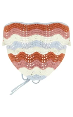 Mocha Crochet Wave Knit Scarf Top