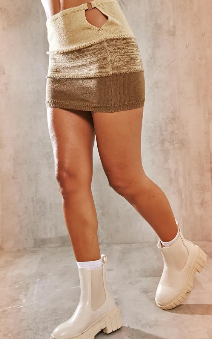 Mocha Cut Out Side Marl Knit Skirt