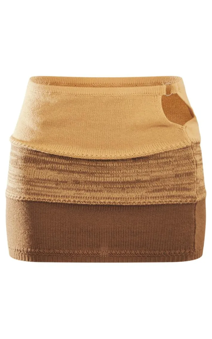 Mocha Cut Out Side Marl Knit Skirt