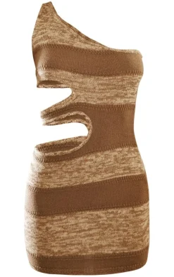 Mocha Extreme Cut Out Side Marl Knit Mini Dress