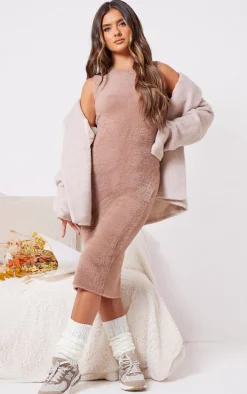 Mocha Eyelash Knit Racer Midaxi Dress