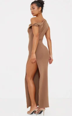 Mocha Fine Knit Twist Neck Maxi Dress