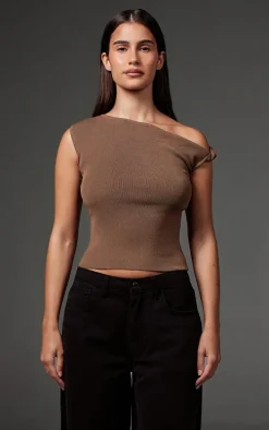 Mocha Fine Knit Twist Neck Vest Top