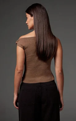 Mocha Fine Knit Twist Neck Vest Top