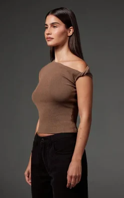 Mocha Fine Knit Twist Neck Vest Top