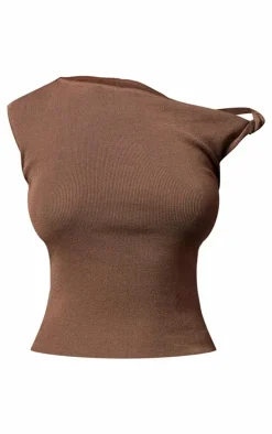 Mocha Fine Knit Twist Neck Vest Top
