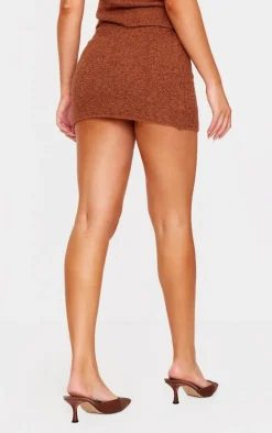 Mocha Fluffy Boucle Knit Micro Mini Skirt