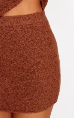 Mocha Fluffy Boucle Knit Micro Mini Skirt
