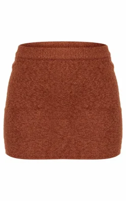 Mocha Fluffy Boucle Knit Micro Mini Skirt