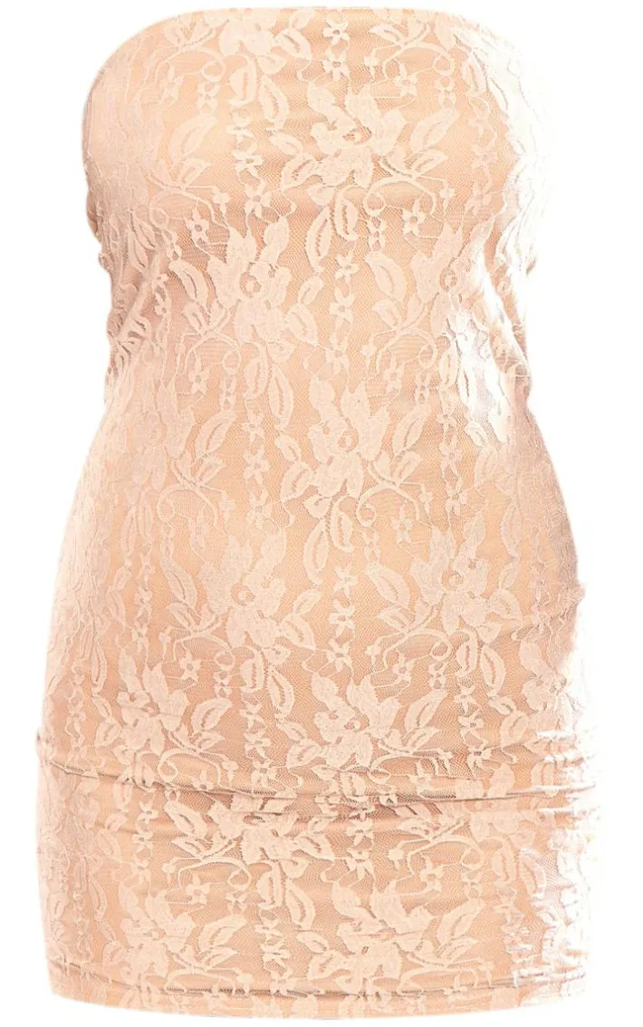 Mocha Lace Bandeau Mini Dress