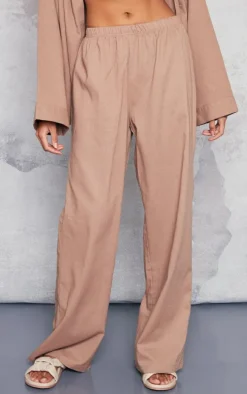 Mocha Linen Look Bum Pocket Oversized Wide Leg Pants
