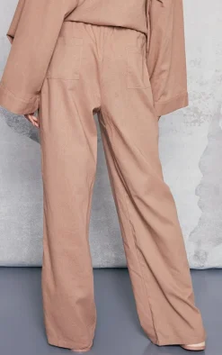 Mocha Linen Look Bum Pocket Oversized Wide Leg Pants