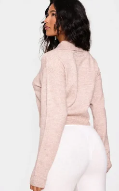 Mocha Marl Knit Cropped Zip Cardigan