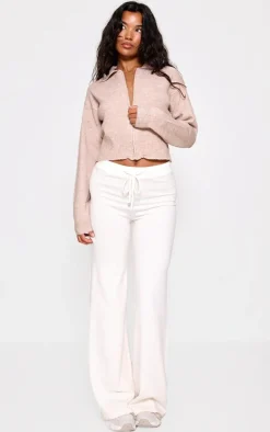 Mocha Marl Knit Cropped Zip Cardigan