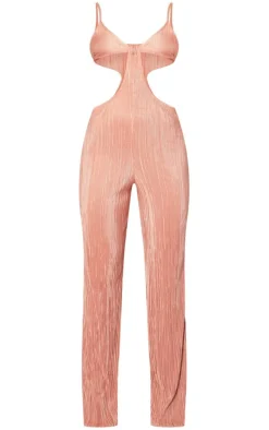 Mocha Plisse Knot Front Strappy Back Jumpsuit