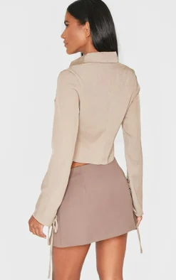 Mocha Premium Woven Tie Front Shirt