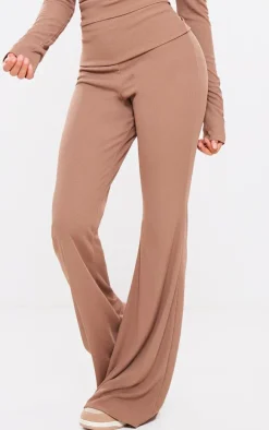 Mocha Rib Foldover Low Rise Flared Pants
