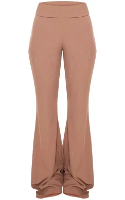 Mocha Rib Foldover Low Rise Flared Pants