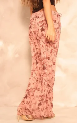 Mocha Rose Print Chiffon Tie Side Maxi Skirt