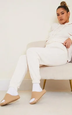 Mocha Rubber Ribbed Sole Slides