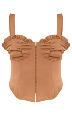 Mocha Ruched Bust Hook And Eye Corset