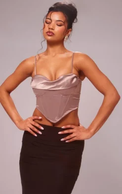 Mocha Satin Drape Bust Detail Corset