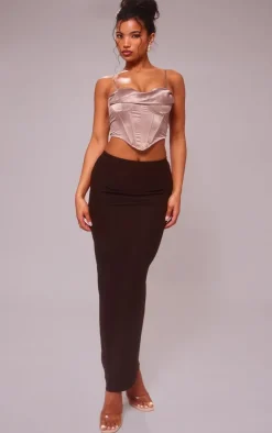 Mocha Satin Drape Bust Detail Corset