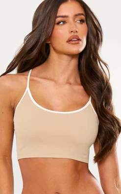 Mocha Sculpt Contrast Detail Strappy Sports Bra