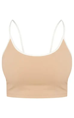 Mocha Sculpt Contrast Detail Strappy Sports Bra