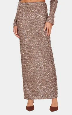 Mocha Sequin Maxi Skirt