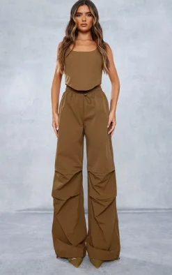 Mocha Shell Toggle Drawstring Ruched Cargo Pants