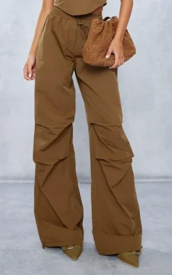Mocha Shell Toggle Drawstring Ruched Cargo Pants