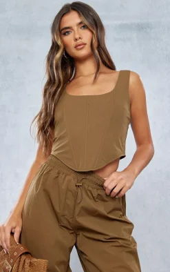 Mocha Shell Toggle Drawstring Ruched Cargo Pants