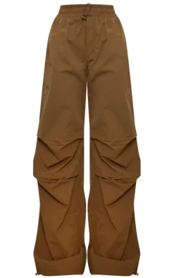 Mocha Shell Toggle Drawstring Ruched Cargo Pants