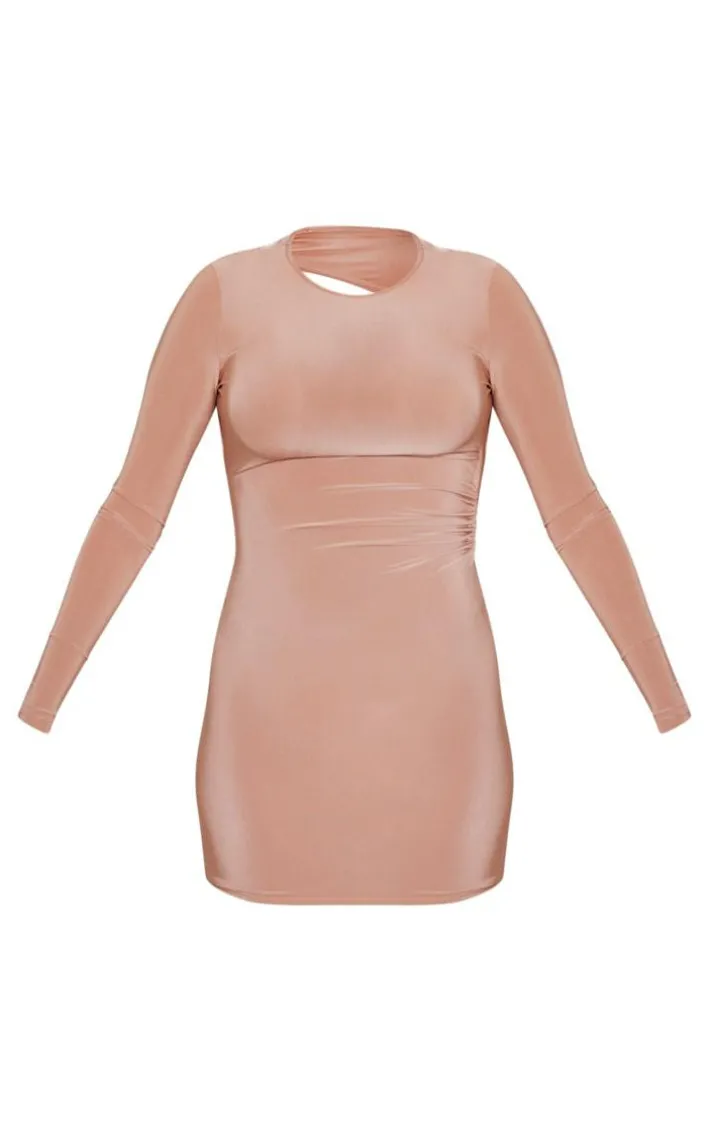 Mocha Slinky Cut Out Tie Back Detail Bodycon Dress