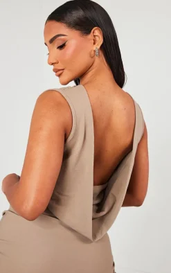 Mocha Soft Touch Backless Side Ruched Top