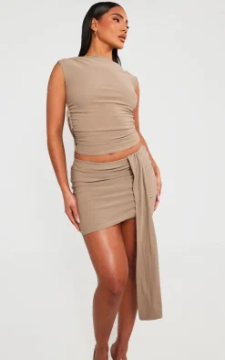 Mocha Soft Touch Backless Side Ruched Top