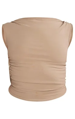 Mocha Soft Touch Backless Side Ruched Top