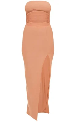 Mocha Soft Touch Bandeau Cut Out Waist Strap Midaxi Dress