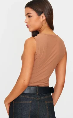 Mocha Soft Touch Boatneck Sleeveless Top