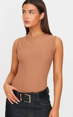 Mocha Soft Touch Boatneck Sleeveless Top
