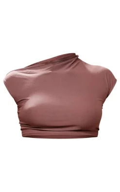 Mocha Soft Touch One Sleeve Crop Top