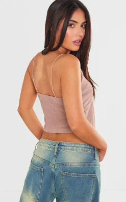 Mocha Soft Towelling V Neck Floaty Hem Top