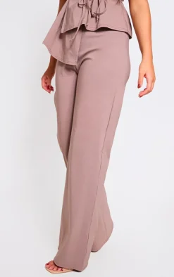 Mocha Stretch Woven Mid Rise Wide Leg Pants